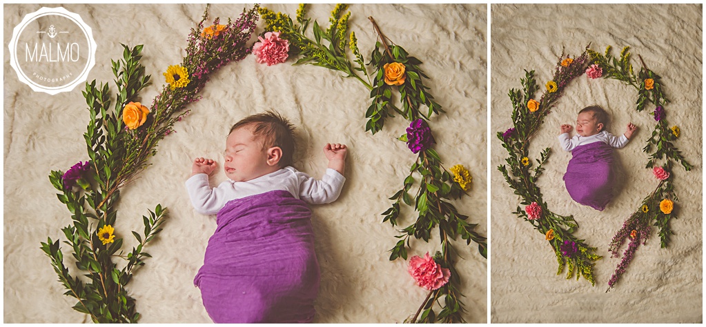 Baby Girl Newborn Pose with Flowers